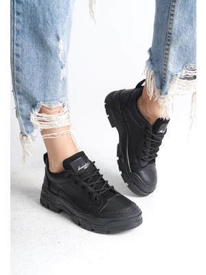 Jane Bağcıklı Ortopedik Taban Kadın Sneaker Spor Ayakkabı  Cst - Siyah