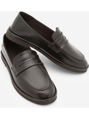 Marjin Kadın Loafer Düz Taban Makosen Günlük Ayakkabı Riston Kahve
