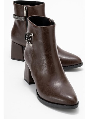 Kadın Taşlı Bot Kahve Cilt