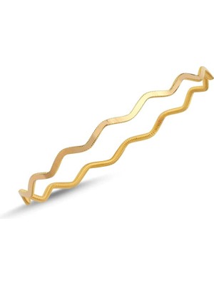 925 Ayar Gümüş Üzeri 22 Ayar Altın Kaplama Zikzak Ajda Bilezik