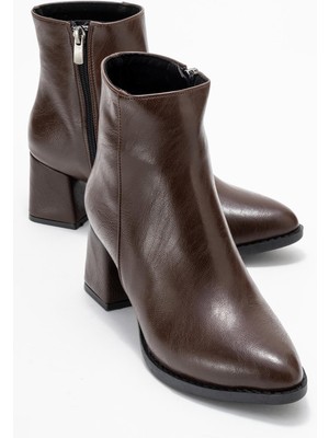 Kadın Topuklu Bot Kahve Cilt