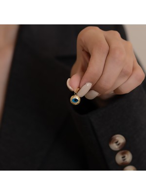 Bayar Gold 14 Ayar Altın Tırtıklı Çekik Göz Mavi Kolye Ucu