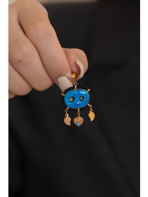 Bayar Gold 14 Ayar Altın Siyah Boncuklu Süryani Nazarlığı İki Gözlü Kolye Ucu