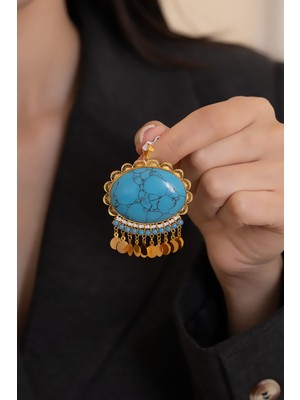 Bayar Gold 14 Ayar Altın Pul Sallantılı Firuze Taşlı El İşi Kolye Ucu