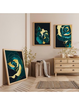Ahşap Çerçeveli Gece Gülü Üçlü Ahşap Tablo Seti