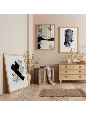 Ahşap Çerçeveli Siyahın Dansı Üçlü Ahşap Tablo Seti