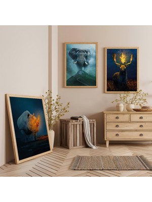 Ahşap Çerçeveli Doğanın Mistik Gücü Üçlü Ahşap Tablo Seti