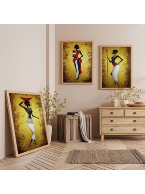 Ahşap Çerçeveli Mısır Medeniyeti Üçlü Ahşap Tablo Seti