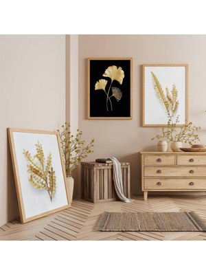 Ahşap Çerçeveli Buğday ve Çiçek Üçlü Ahşap Tablo Seti