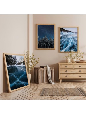 Ahşap Çerçeveli Buzun Sessizliği Üçlü Ahşap Tablo Seti