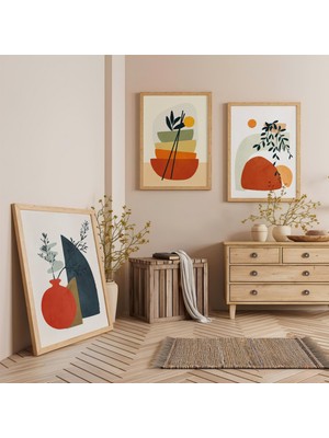 Ahşap Çerçeveli Modern Minimalizm Üçlü Ahşap Tablo Seti