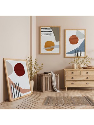 Ahşap Çerçeveli Minimalist Harmoni Üçlü Ahşap Tablo Seti