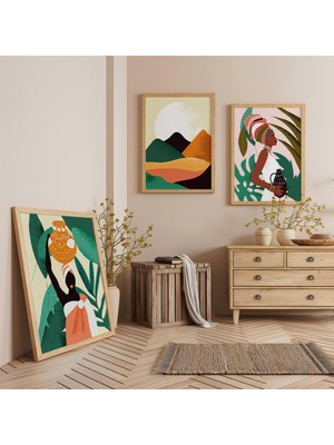 Ahşap Çerçeveli Renkli Hikayeler Üçlü Ahşap Tablo Seti