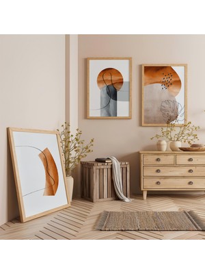 Ahşap Çerçeveli Gün Batımı Soyutları Üçlü Ahşap Tablo Seti