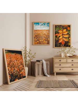 Ahşap Çerçeveli Sonbahar Esintisi Üçlü Ahşap Tablo Seti