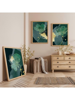 Ahşap Çerçeveli Dingin Akış Üçlü Ahşap Tablo Seti