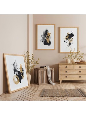 Ahşap Çerçeveli Karmaşa ve Işık Üçlü Ahşap Tablo Seti