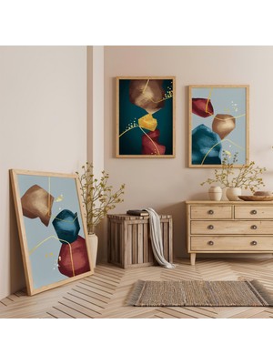 Ahşap Çerçeveli Kristal Bağlantılar Üçlü Ahşap Tablo Seti