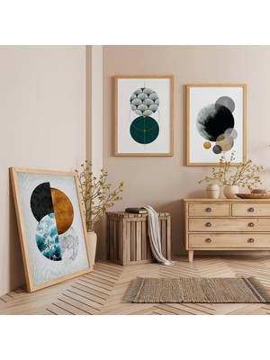 Ahşap Çerçeveli Gök Cisimleri Üçlü Ahşap Tablo Seti