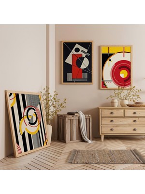 Ahşap Çerçeveli Geometrik Senfoni Üçlü Ahşap Tablo Seti