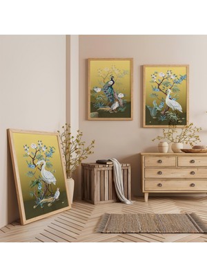 Ahşap Çerçeveli Doğanın Zarafeti Üçlü Ahşap Tablo Seti