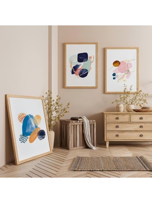 Ahşap Çerçeveli Renklerin Uyumu Üçlü Ahşap Tablo Seti