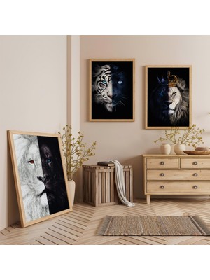 Ahşap Çerçeveli Yırtıcıların Gücü Üçlü Ahşap Tablo Seti