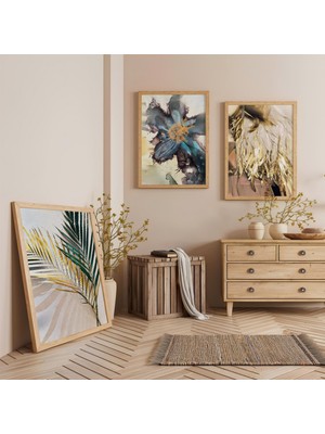 Ahşap Çerçeveli Doğanın Zarafeti Üçlü Ahşap Tablo Seti