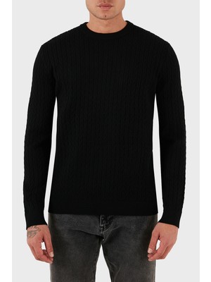 Guess Regular Fit Bisiklet Yaka Örme Desenli Kazak M5BR41Z2ZK2 Erkek Kazak M5BR41 Z2ZK2 Jblk