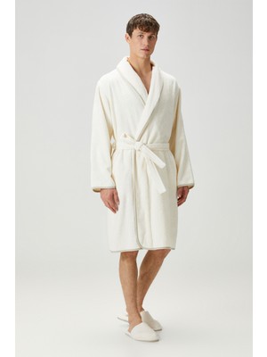 İrya Allesi %100 Pamuk Erkek Bornoz Ekru L/xl