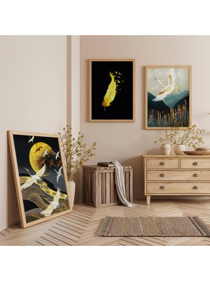 Ahşap Çerçeveli Göçmen Hayaller Üçlü Ahşap Tablo Seti