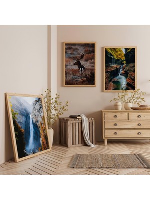 Ahşap Çerçeveli Doğanın Güzellikleri Üçlü Ahşap Tablo Seti