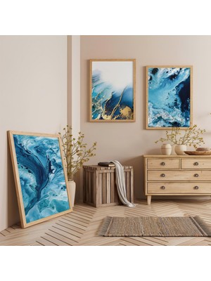 Ahşap Çerçeveli Okyanus Esintisi Üçlü Ahşap Tablo Seti