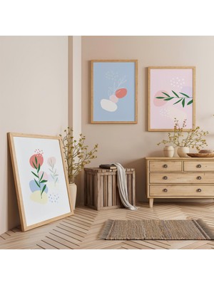 Ahşap Çerçeveli Renkli Sadelik Üçlü Ahşap Tablo Seti