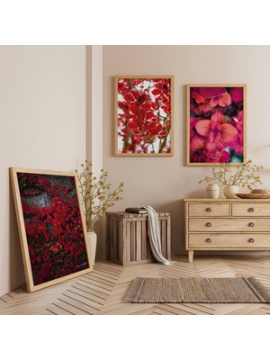 Ahşap Çerçeveli Romantik Doğa Üçlü Ahşap Tablo Seti