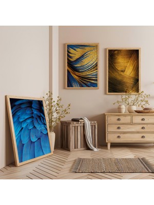 Ahşap Çerçeveli Renkli Modern Üçlü Ahşap Tablo Seti