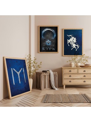 Ahşap Çerçeveli Kayı Boyu Üçlü Ahşap Tablo Seti