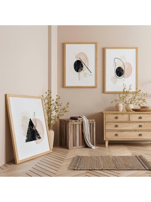 Ahşap Çerçeveli Minimal Denge Üçlü Ahşap Tablo Seti