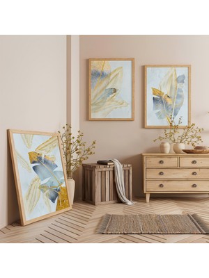 Ahşap Çerçeveli Zarif Hüzmeler Üçlü Ahşap Tablo Seti