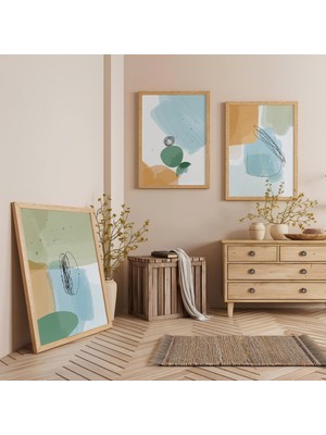 Ahşap Çerçeveli Pastel Düşler Üçlü Ahşap Tablo Seti