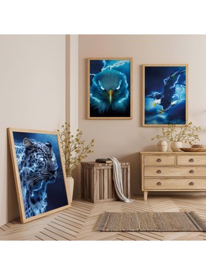 Ahşap Çerçeveli Fırtananın Ruhları Üçlü Ahşap Tablo Seti