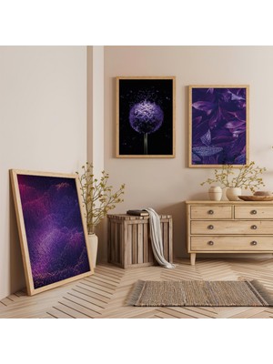 Ahşap Çerçeveli Mor Düşler Üçlü Ahşap Tablo Seti
