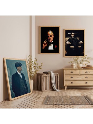 Ahşap Çerçeveli Mafya Üçlü Ahşap Tablo Seti