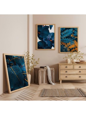 Ahşap Çerçeveli Mavi Doğa Üçlü Ahşap Tablo Seti