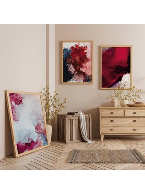 Ahşap Çerçeveli Kızıl Ahenk Üçlü Ahşap Tablo Seti