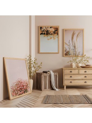 Ahşap Çerçeveli Doğal Durgunluk Üçlü Ahşap Tablo Seti