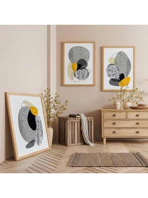 Ahşap Çerçeveli Soyut Denge Üçlü Ahşap Tablo Seti