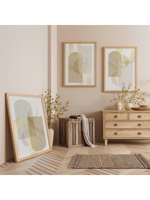 Ahşap Çerçeveli Geometrik Sadelik Üçlü Ahşap Tablo Seti