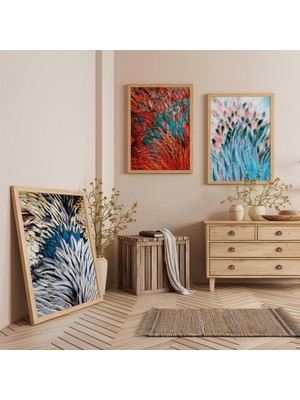 Ahşap Çerçeveli Doğanın Renkleri Üçlü Ahşap Tablo Seti