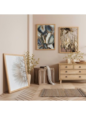 Ahşap Çerçeveli Doğanın Izleri Üçlü Ahşap Tablo Seti